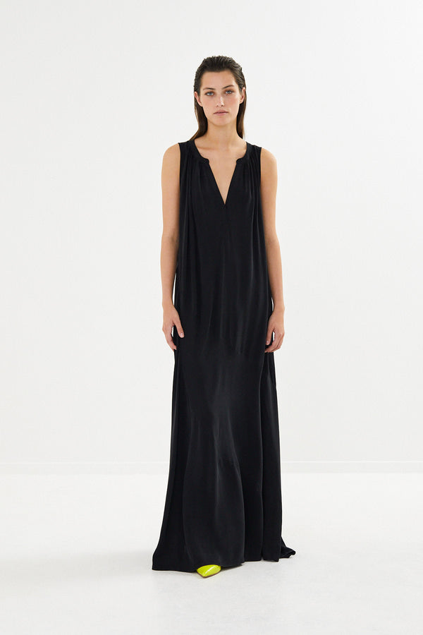 Chili - Sandwashed long placket dress I Black 1 - Rabens Saloner - DK