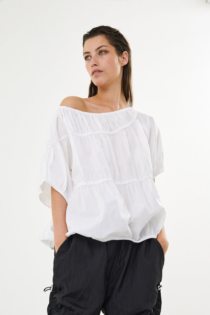 Lotte - Poplin elasticated top I White 4 - Rabens Saloner - DK