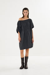 Mae - Poplin elasticated dress I Pirate black    1 - Rabens Saloner - DK