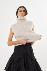 Koto - Dual knit funnel neck vest I Beige 1 - Rabens Saloner - DK