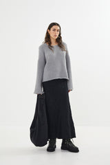 Emiko - Dual knit rib sleeve sweater I Light grey    1 - Rabens Saloner - DK