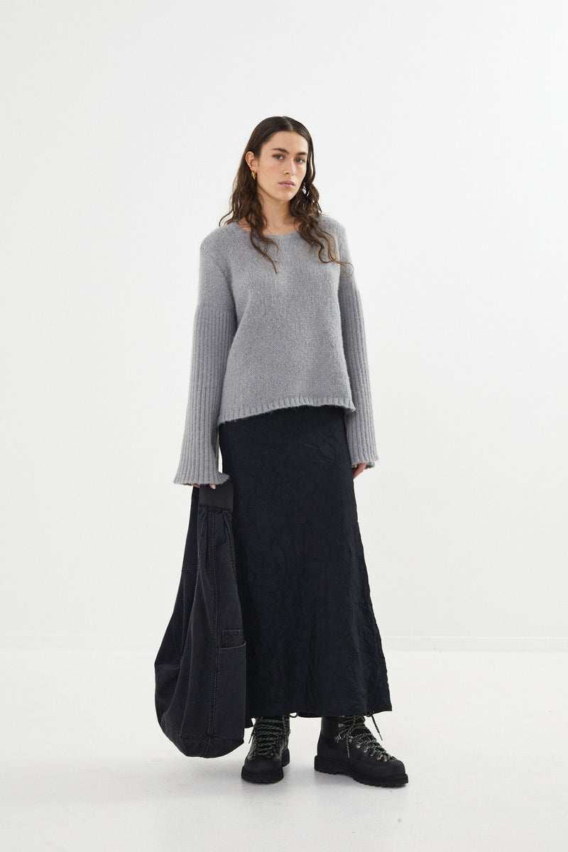 Emiko - Dual knit rib sleeve sweater I Light grey    1 - Rabens Saloner - DK