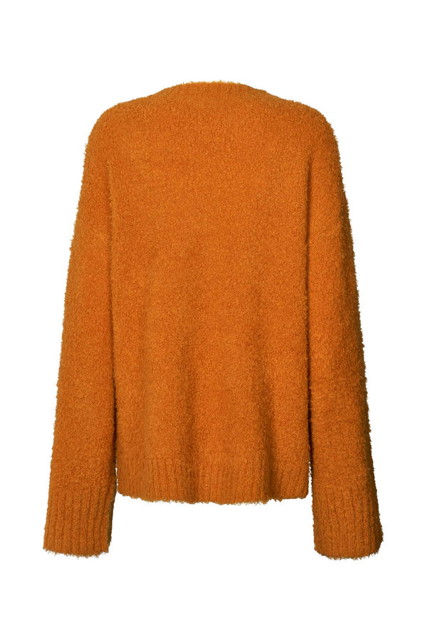 Leonida - Pilling knit V neck sweater I Russet orange 2 - Rabens Saloner - DK