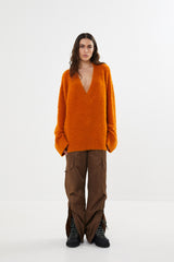 Leonida - Pilling knit V neck sweater I Russet orange    4 - Rabens Saloner - DK