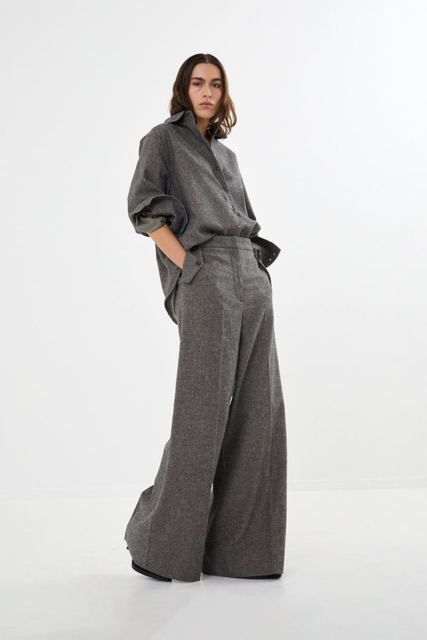 Inja - Mini check wide leg pants I Coffee check    1 - Rabens Saloner - DK