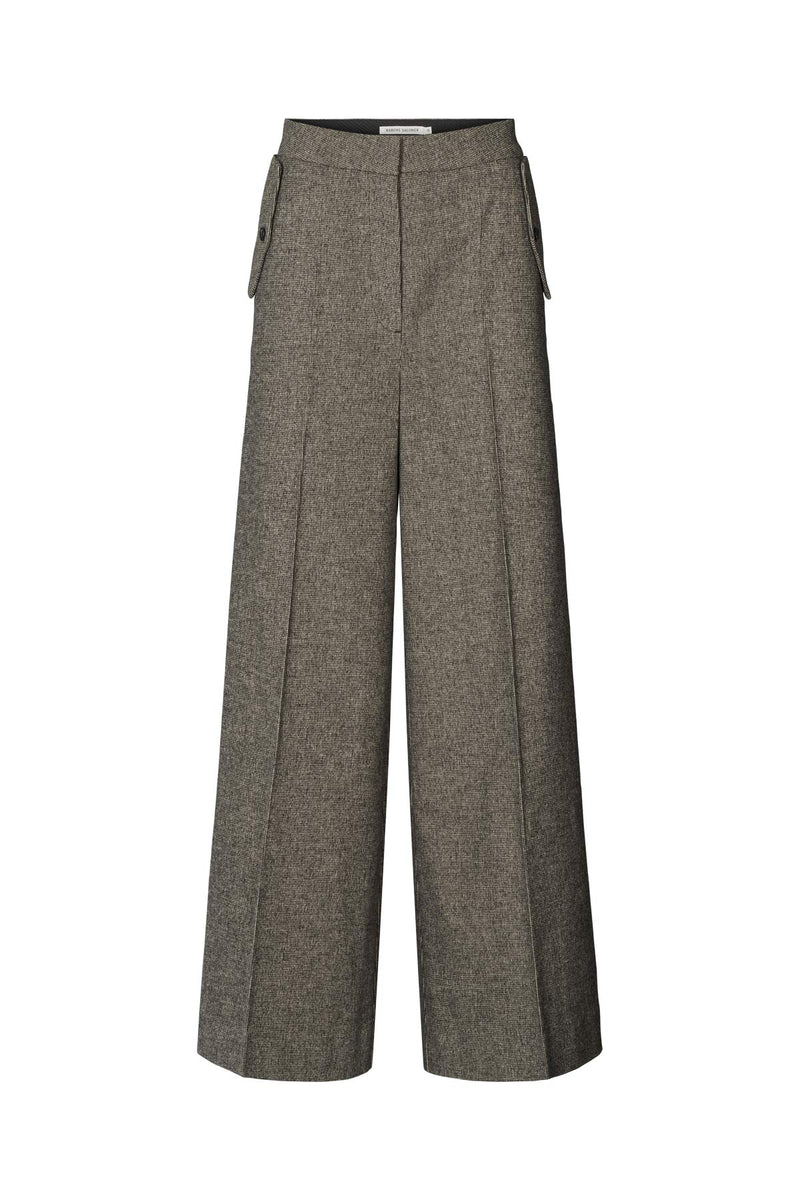 Inja - Mini check wide leg pants I Coffee check Coffee check XS  4 - Rabens Saloner - DK