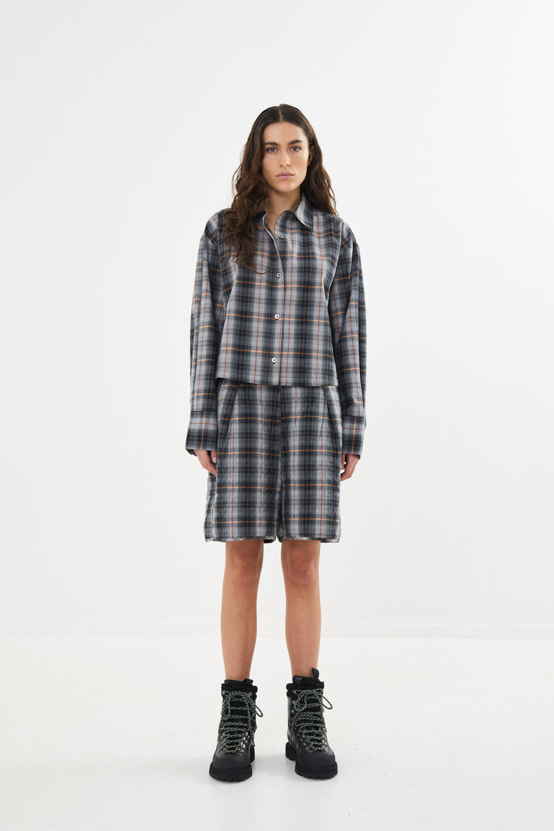 Seval - Check shirting cropped shirt I Grey check    2 - Rabens Saloner - DK