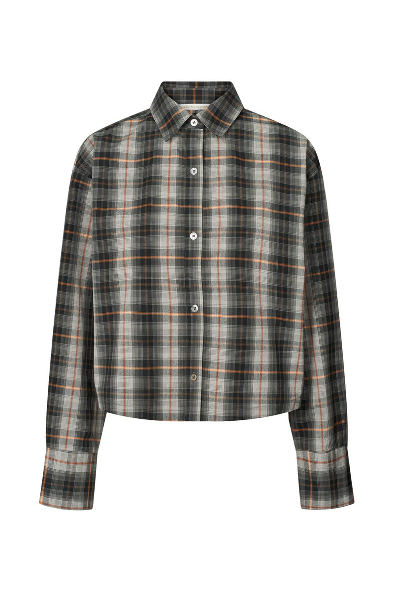 Seval - Check shirting cropped shirt I Grey check    3 - Rabens Saloner - DK