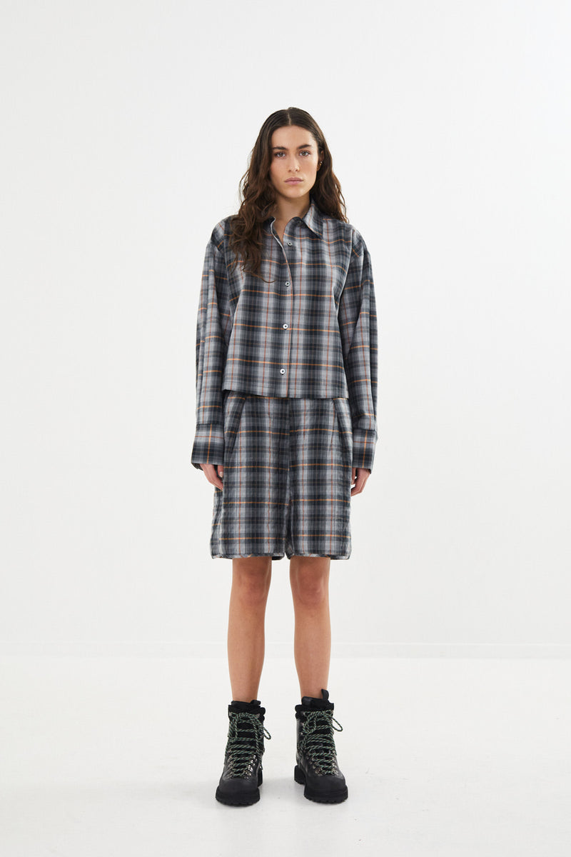 Severine - Check shirting padded shorts I Grey check    1 - Rabens Saloner - DK