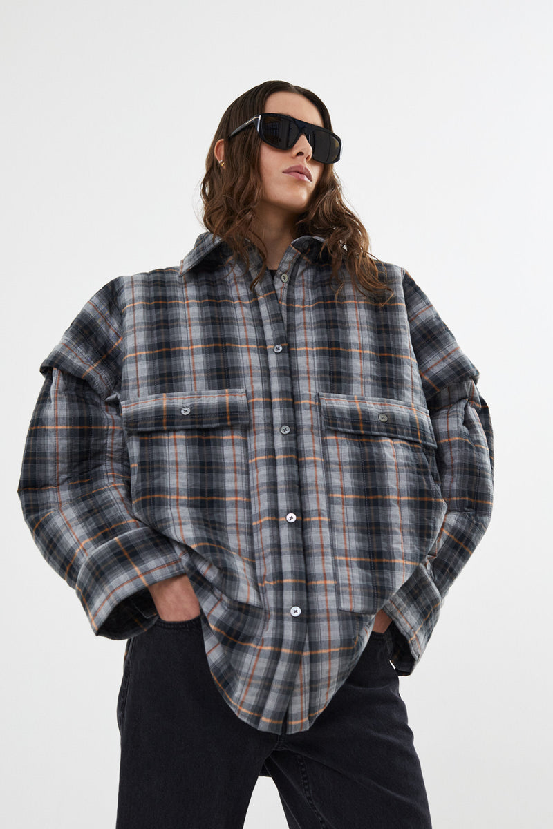 Sevara - Check shirting padded jacket I Grey check 4 - Rabens Saloner - DK