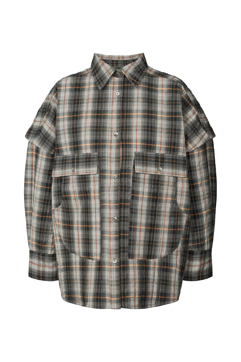 Sevara - Check shirting padded jacket I Grey check Grey check XS/S 5 - Rabens Saloner - DK