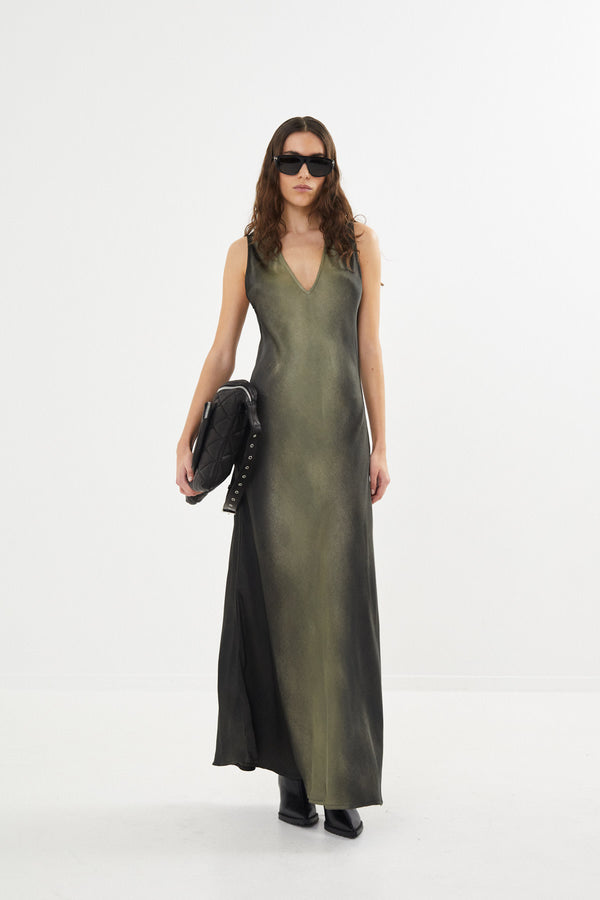 Venus - Graffiti bias dress wide strap I Olive charcoal combo    1 - Rabens Saloner - DK