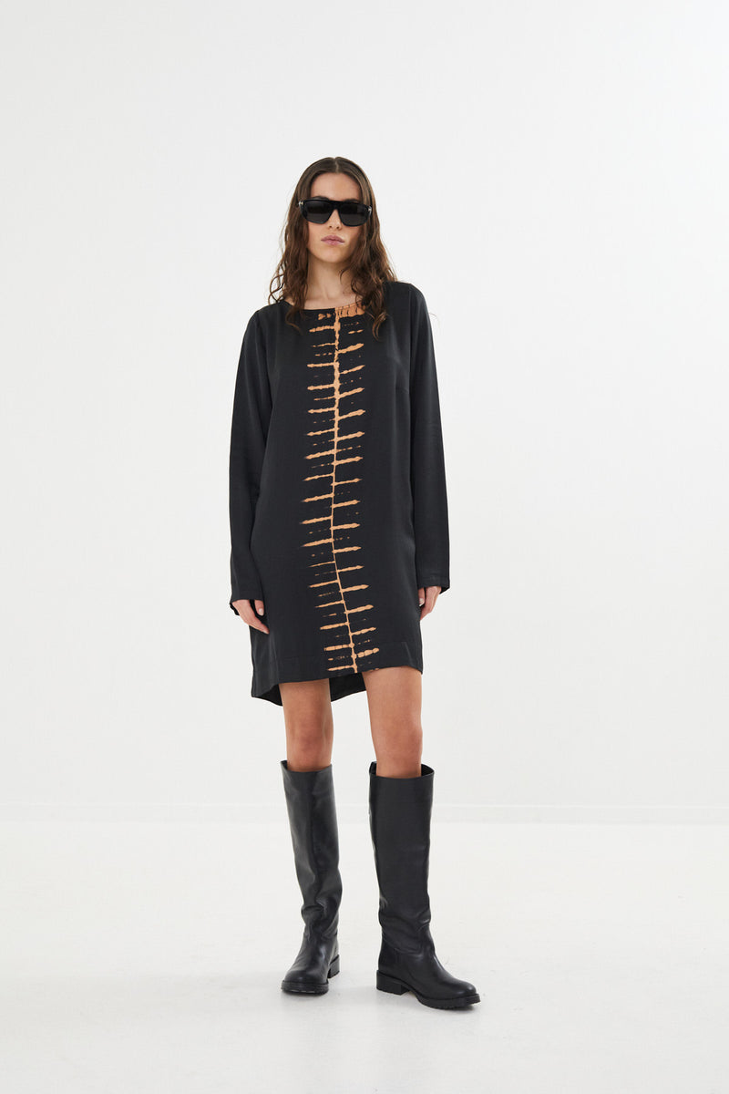 Lupitas - Spine long sleeve Aline dress I Black combo    1 - Rabens Saloner - DK