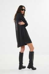 Lupitas - Spine long sleeve Aline dress I Black combo    2 - Rabens Saloner - DK