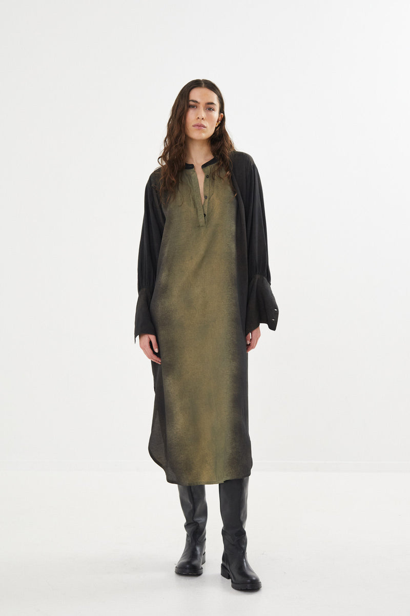 Amila - Graffiti shirt dress I Olive charcoal combo 1 - Rabens Saloner - DK