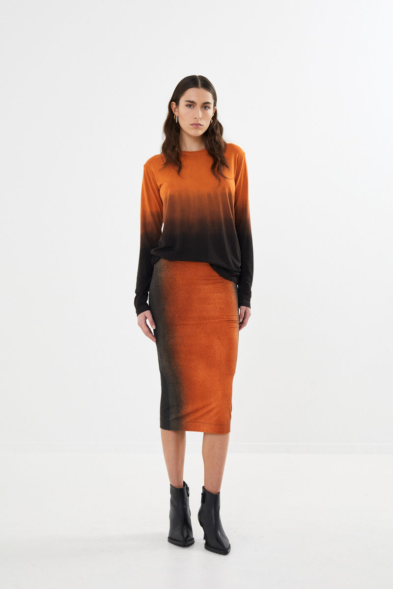 Xenia - Flow long sleeve short t-shirt I Burnt orange combo 4 - Rabens Saloner - DK