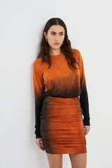 Xenia - Flow long sleeve short t-shirt I Burnt orange combo 1 - Rabens Saloner - DK