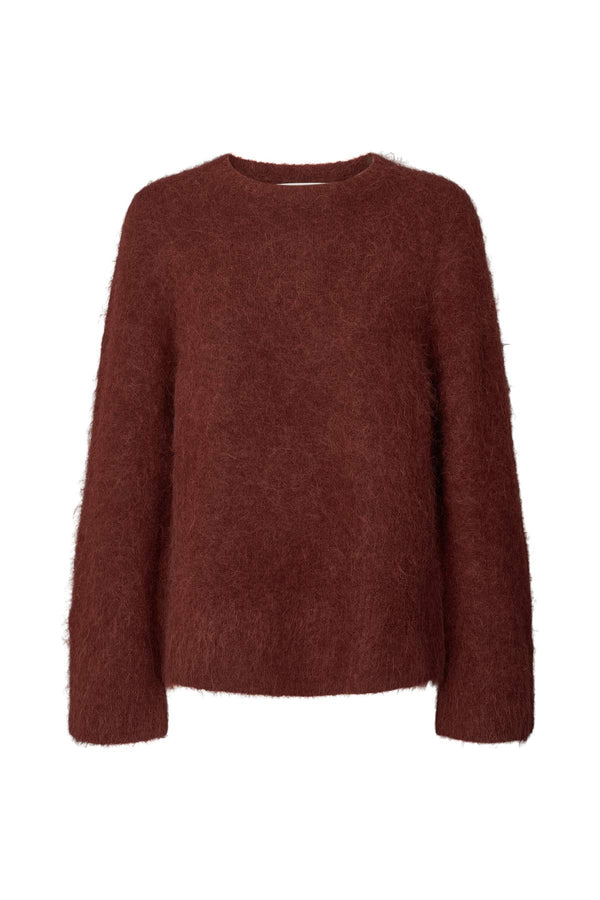 Lott - Fluffy split back sweater  I Burgundy    2 - Rabens Saloner - DK