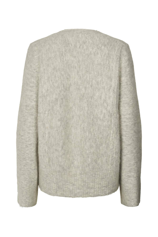 Lott - Fluffy split back sweater  I Light grey melange    2 - Rabens Saloner - DK