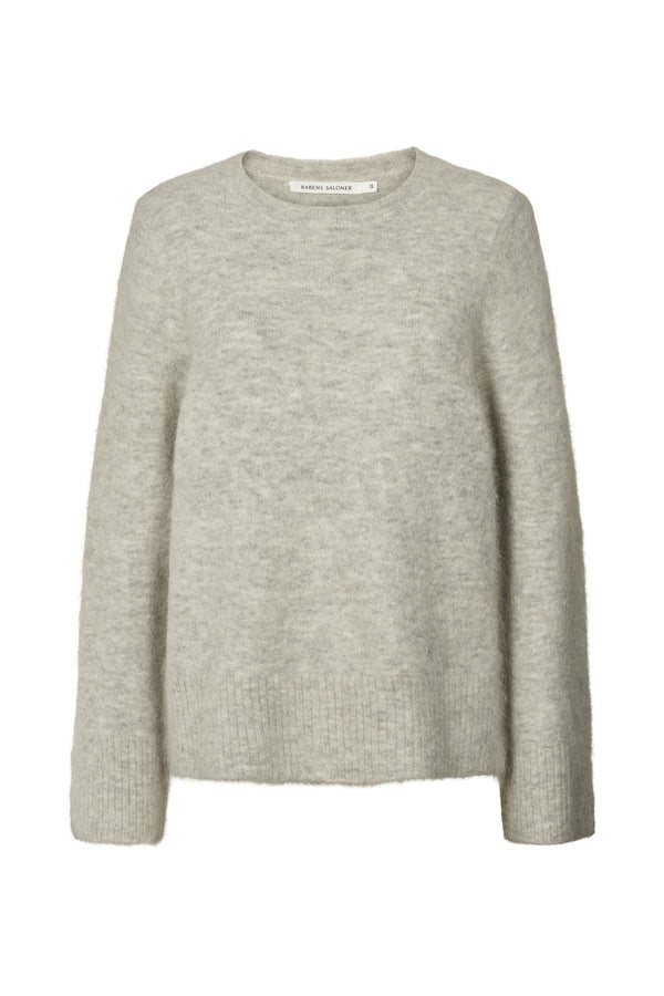 Lott - Fluffy split back sweater  I Light grey melange    1 - Rabens Saloner - DK