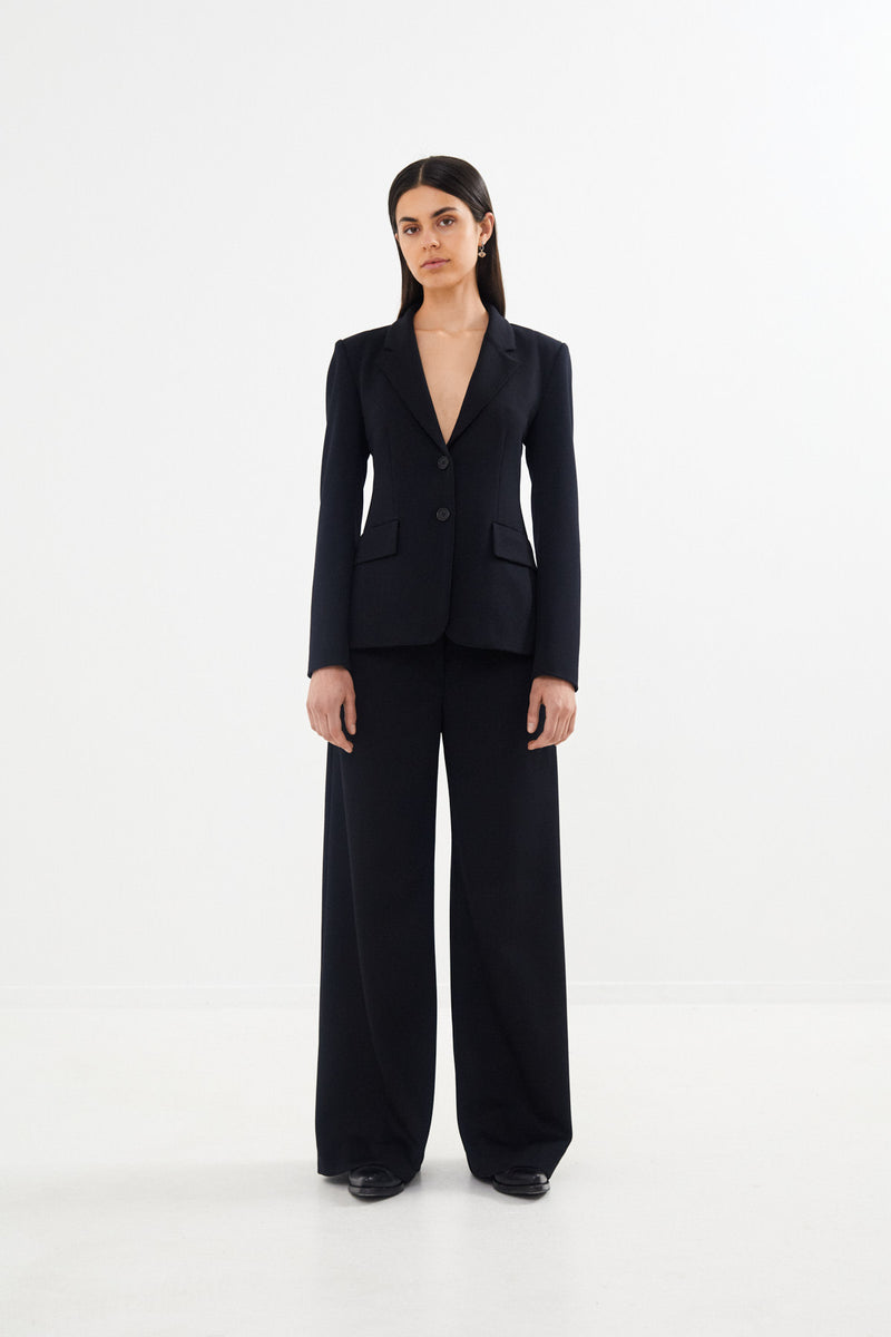 Zoe - Tailored wide leg pants I Black navy combo    2 - Rabens Saloner - DK