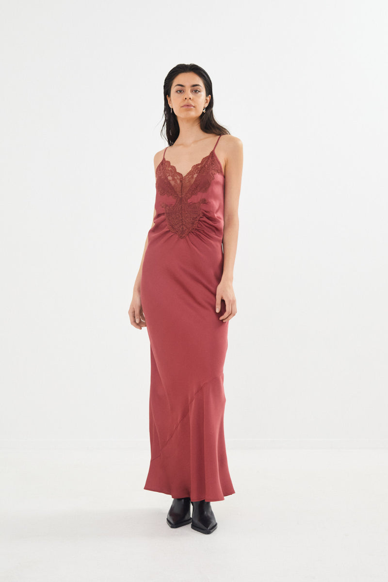 Antonella - Solid lacey string dress  I Burgundy    3 - Rabens Saloner - DK