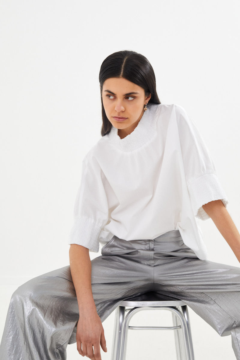 Oona - Poplin shirring blouse I White    4 - Rabens Saloner - DK