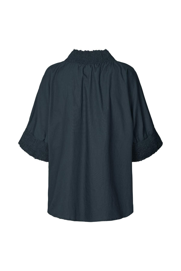 Oona - Poplin shirring blouse I Dark navy    2 - Rabens Saloner - DK