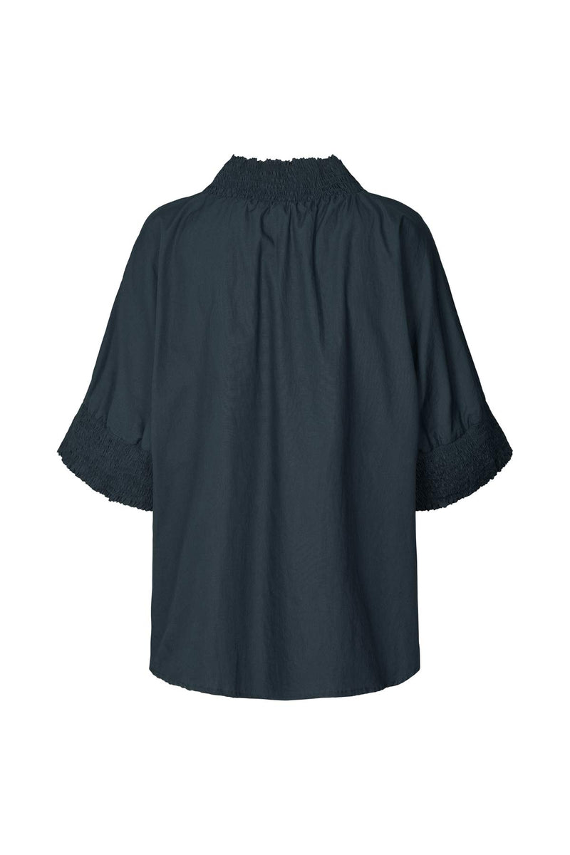 Oona - Poplin shirring blouse I Dark navy    2 - Rabens Saloner - DK