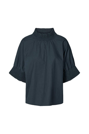 Oona - Poplin shirring blouse I Dark navy Dark navy XS/S  1 - Rabens Saloner - DK