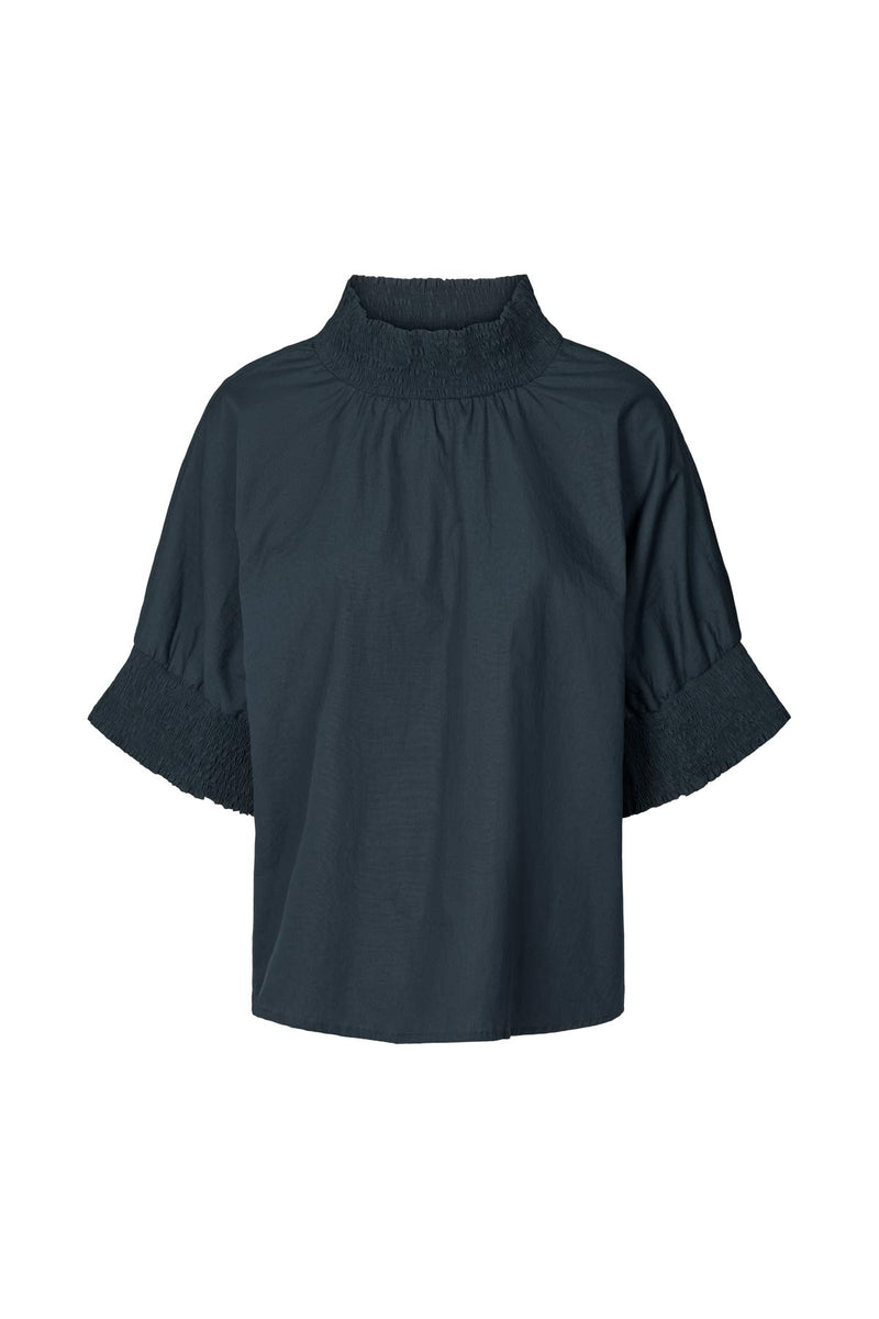 Oona - Poplin shirring blouse I Dark navy Dark navy XS/S  1 - Rabens Saloner - DK