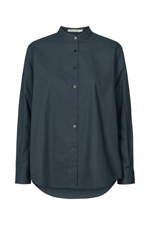 Jori - Poplin grandad shirt I Dark navy    1 - Rabens Saloner - DK