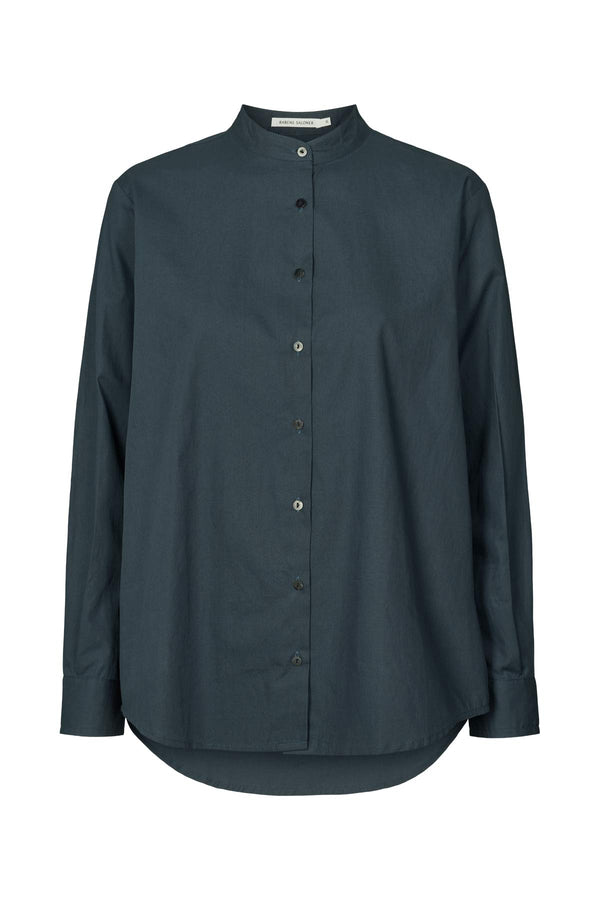 Jori - Poplin grandad shirt  I Dark navy    1 - Rabens Saloner - DK