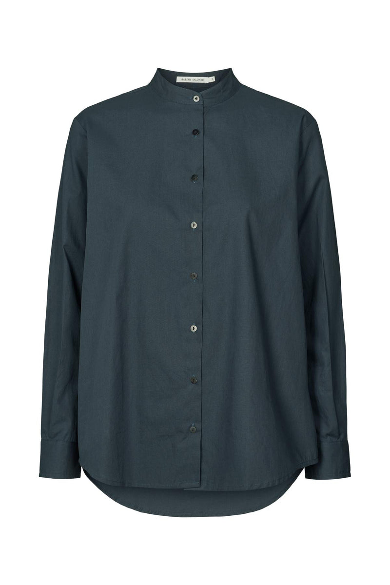 Jori - Poplin grandad shirt I Dark navy    1 - Rabens Saloner - DK