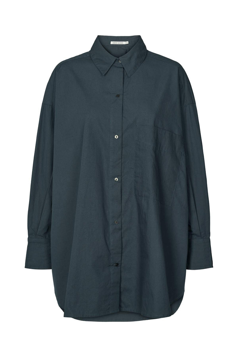 Noah - Poplin oversized shirt  I Dark navy    1 - Rabens Saloner - DK