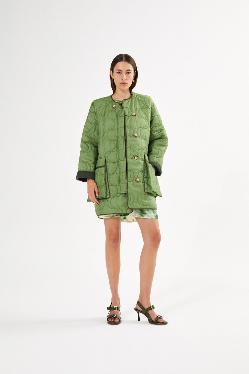 Rahlin - Pastel quilt coat I Stone green 1 - Rabens Saloner - DK