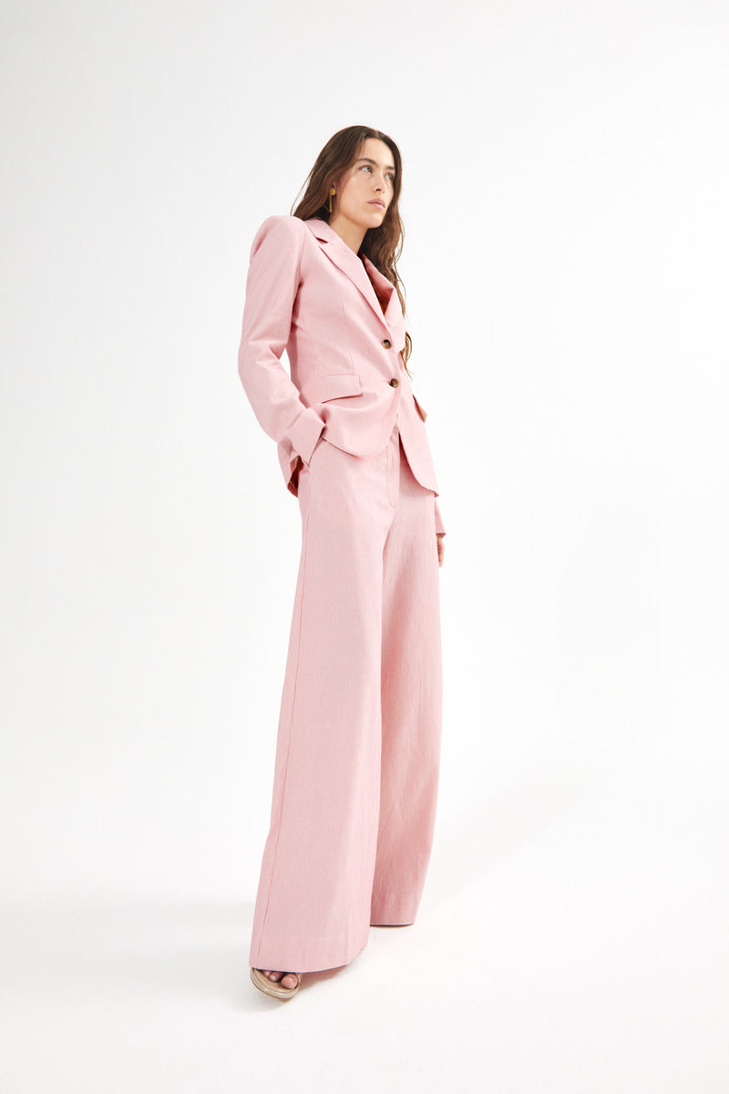 Zoe - Striped tailoring wide leg pants I Pink stripe 2 - Rabens Saloner - DK