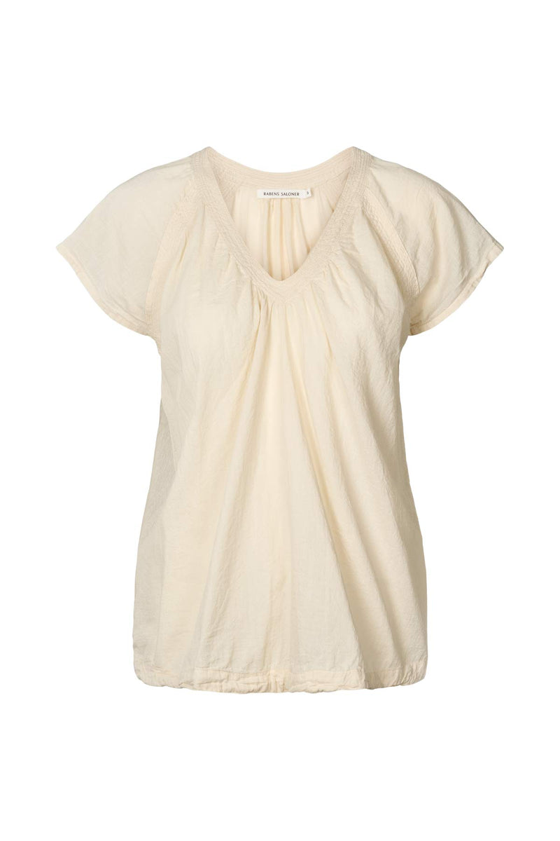 Dipsy - Cotton V-neck top I Sandstone Sandstone XS 2 - Rabens Saloner - DK