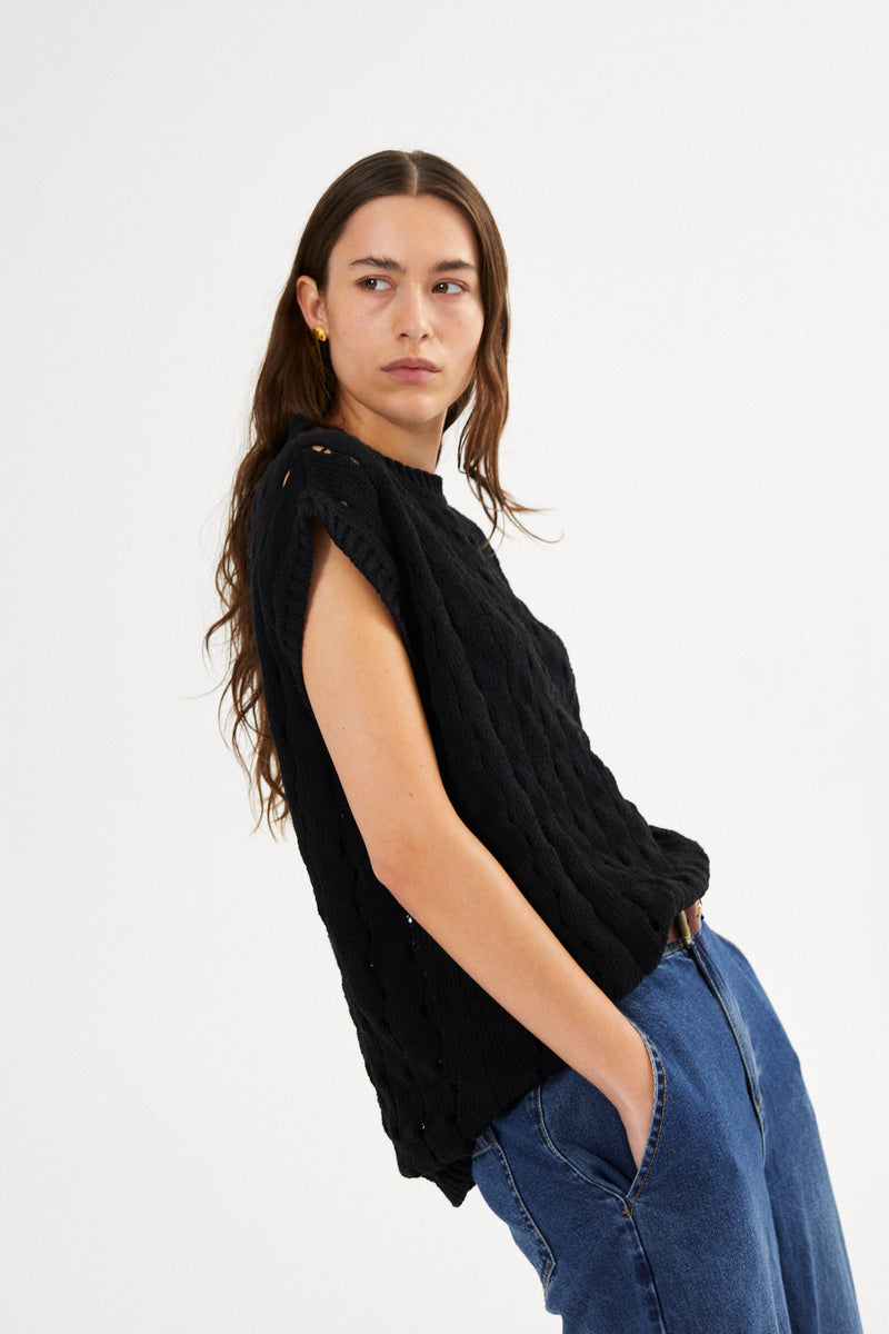 Benny - Trail knit vest I Black 1 - Rabens Saloner - DK