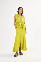 Parel - Techno drape flared skirt I Acid yellow Acid yellow XS 1 - Rabens Saloner - DK