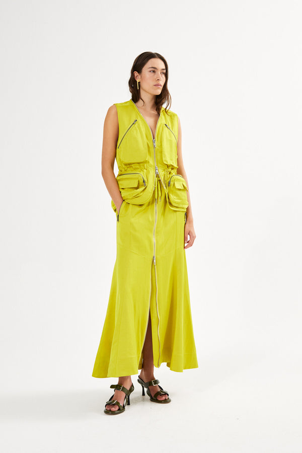 Parel - Techno drape flared skirt I Acid yellow Acid yellow XS 1 - Rabens Saloner - DK