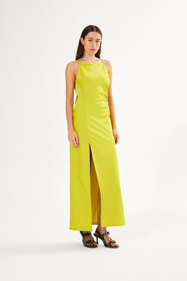 Pandora - Techno drape fitted dress I Acid yellow Acid yellow XS 1 - Rabens Saloner - DK