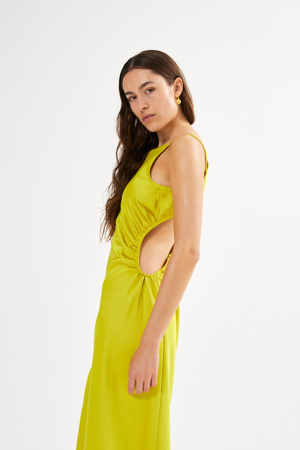 Pandora - Techno drape fitted dress I Acid yellow 2 - Rabens Saloner - DK