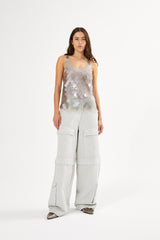 Pammi - Canvas light cargo pants I Grey cloud 1 - Rabens Saloner - DK