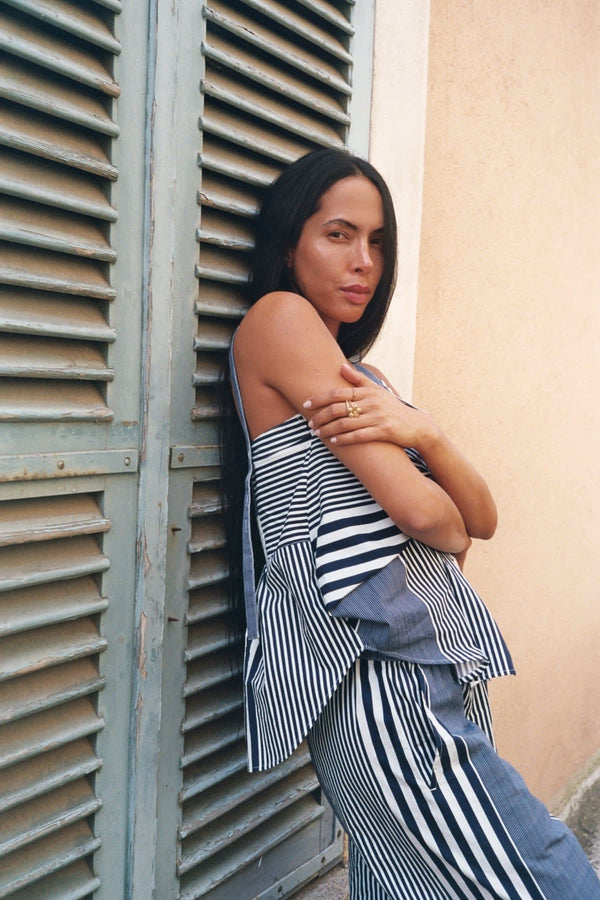 Bibs - Medley stripe tie front top I Navy stripe 2 - Rabens Saloner - DK