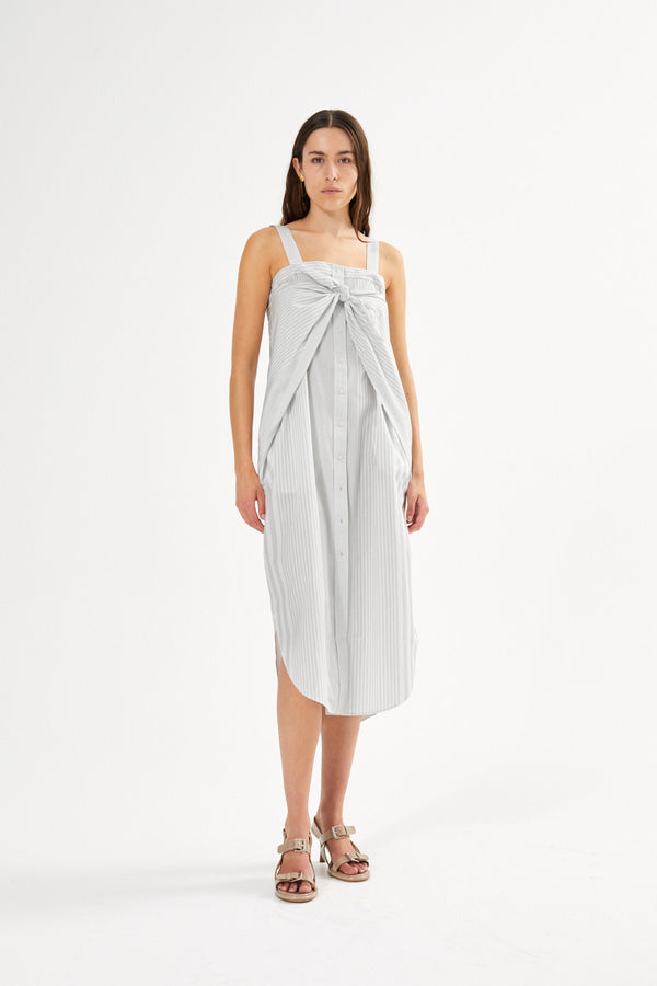 Bondie - Medley stripe tie front dress I Dirty chalk stripe 1 - Rabens Saloner - DK