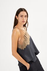 Blondie - Sheer lace camisole top I Tobacco combo 4 - Rabens Saloner - DK