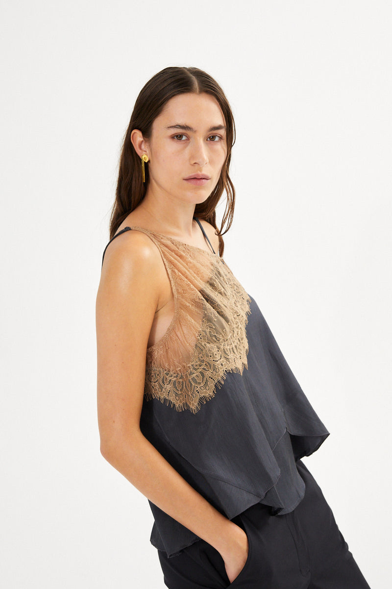 Blondie - Sheer lace camisole top I Tobacco combo 4 - Rabens Saloner - DK