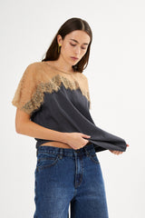 Buggi - Sheer lace t-shirt I Dark shadow combo 1 - Rabens Saloner - DK