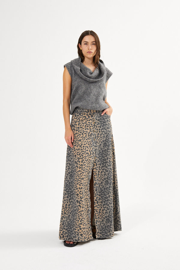 Natja - Leopard print button skirt I Leopard 1 - Rabens Saloner - DK